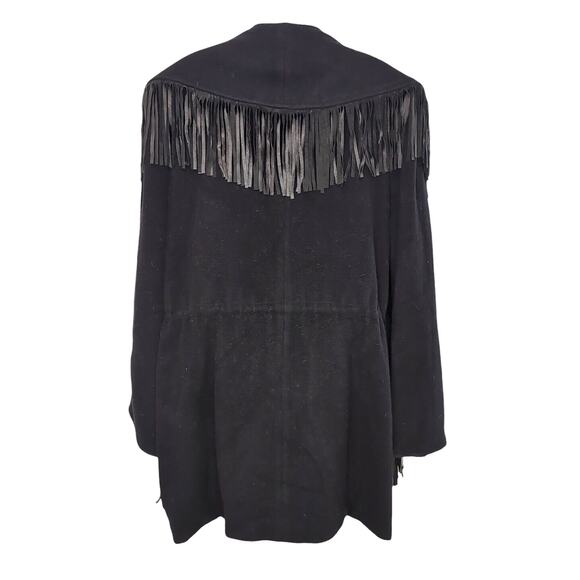VTG Lorovi Wool Coat Women's L Black Western Fringe Wool Blend Pockets USA Made - Picture 4 of 15